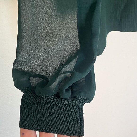 INC International Concepts Forrest Green Ribbed Sweater Stretchy Sheer Sleeves - Picture 5 of 8